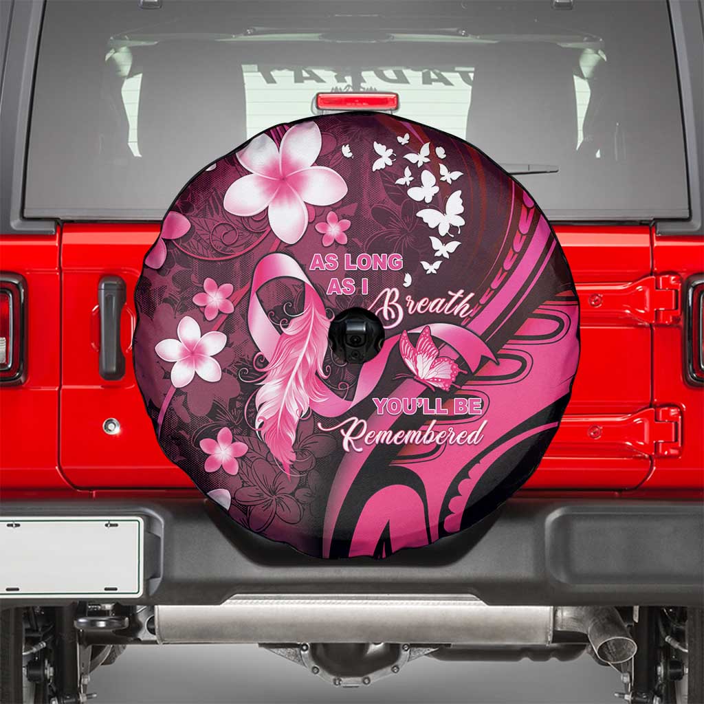 Memorial Breast Cancer Awareness Spare Tire Cover Plumeria Floral Tribal Pattern - Polynesian Pride