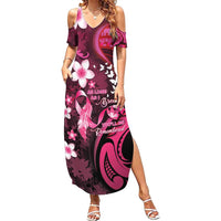 Personalised Memorial Breast Cancer Awareness Summer Maxi Dress Plumeria Floral Tribal Pattern - Polynesian Pride