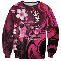 Personalised Memorial Breast Cancer Awareness Sweatshirt Plumeria Floral Tribal Pattern - Polynesian Pride