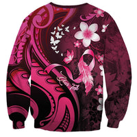 Personalised Memorial Breast Cancer Awareness Sweatshirt Plumeria Floral Tribal Pattern - Polynesian Pride