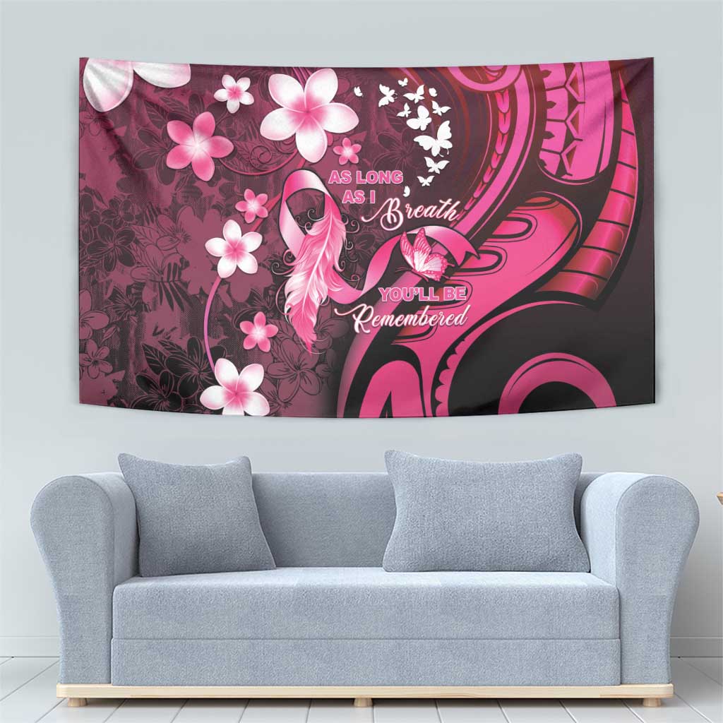 Memorial Breast Cancer Awareness Tapestry Plumeria Floral Tribal Pattern - Polynesian Pride