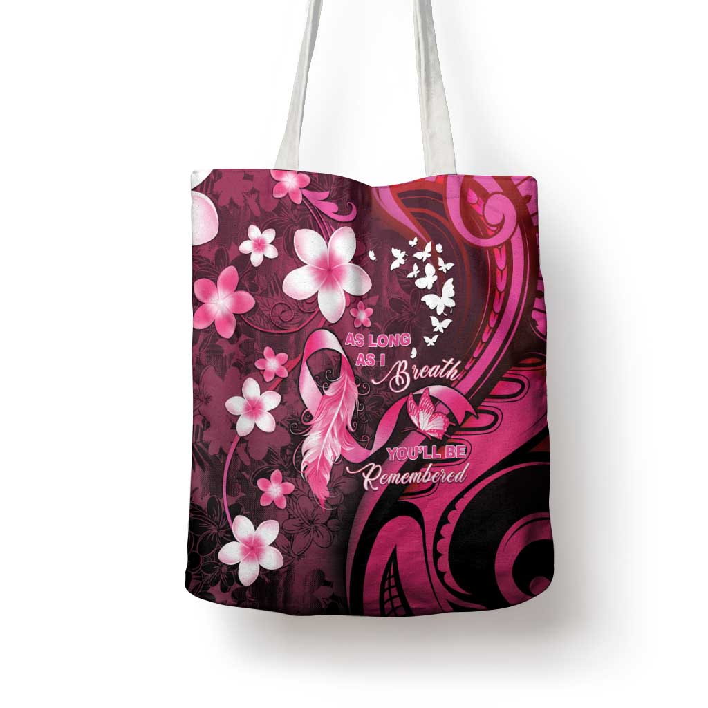 Memorial Breast Cancer Awareness Tote Bag Plumeria Floral Tribal Pattern - Polynesian Pride