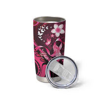 Personalised Memorial Breast Cancer Awareness Tumbler Cup Plumeria Floral Tribal Pattern - Polynesian Pride