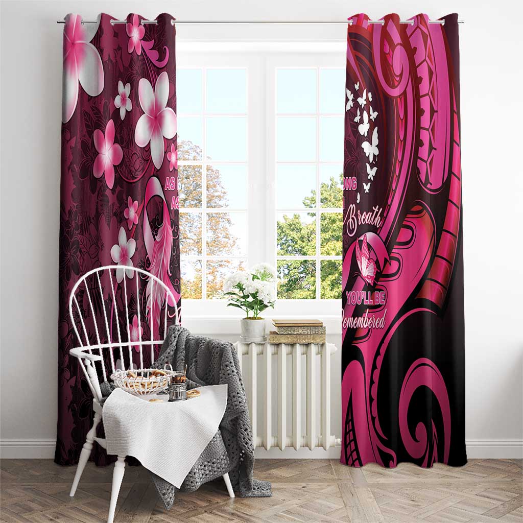 Memorial Breast Cancer Awareness Window Curtain Plumeria Floral Tribal Pattern - Polynesian Pride