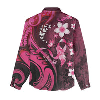 Personalised Memorial Breast Cancer Awareness Women Casual Shirt Plumeria Floral Tribal Pattern - Polynesian Pride