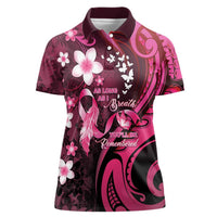 Personalised Memorial Breast Cancer Awareness Women Polo Shirt Plumeria Floral Tribal Pattern - Polynesian Pride