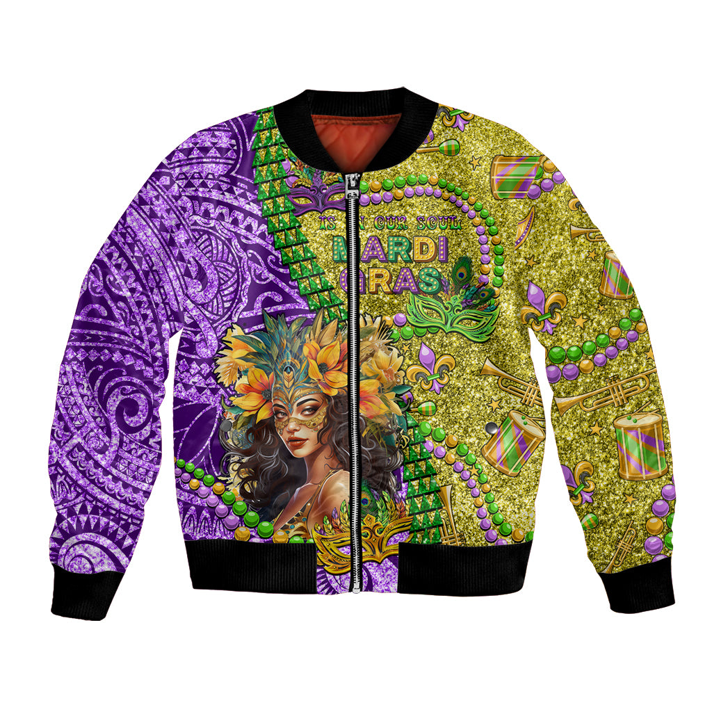 Personalised Hawaii Mardi Gras Bomber Jacket Polynesian Pattern With Glitter Style LT05 Unisex Yellow - Polynesian Pride