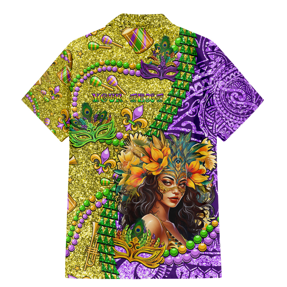 Personalised Hawaii Mardi Gras Family Matching Mermaid Dress and Hawaiian Shirt Polynesian Pattern With Glitter Style LT05 - Polynesian Pride
