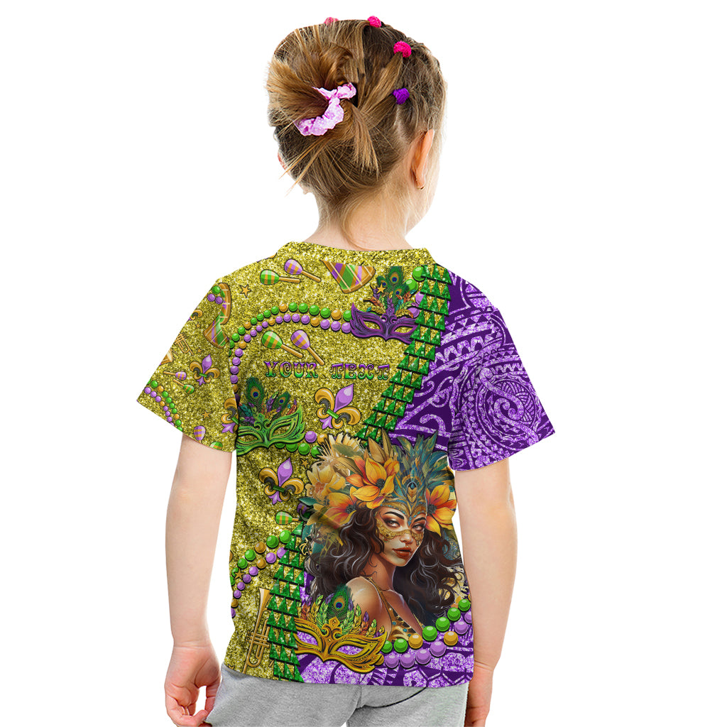 Personalised Hawaii Mardi Gras Kid T Shirt Polynesian Pattern With Glitter Style LT05 - Polynesian Pride