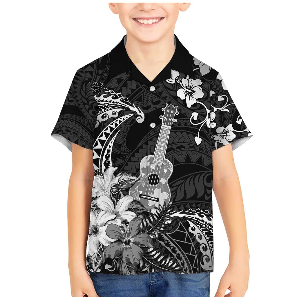 Hawaii Ukulele Family Matching Mermaid Dress and Hawaiian Shirt Polynesian Pattern Mix Hibiscus Black Version LT05