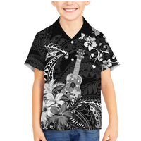 Hawaii Ukulele Family Matching Mermaid Dress and Hawaiian Shirt Polynesian Pattern Mix Hibiscus Black Version LT05