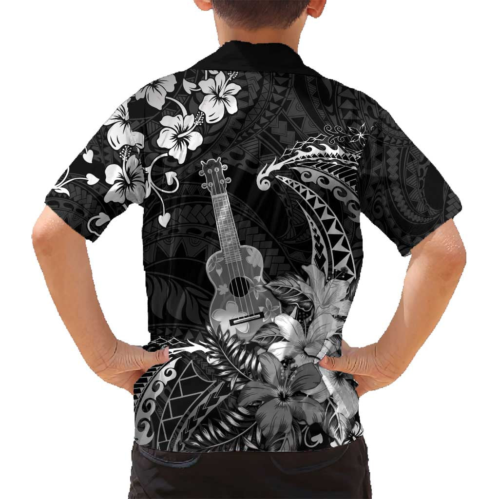 Hawaii Ukulele Family Matching Puletasi and Hawaiian Shirt Polynesian Pattern Mix Hibiscus Black Version LT05