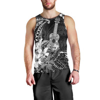 Hawaii Ukulele Men Tank Top Polynesian Pattern Mix Hibiscus Black Version LT05