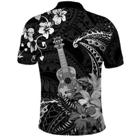Hawaii Ukulele Polo Shirt Polynesian Pattern Mix Hibiscus Black Version LT05