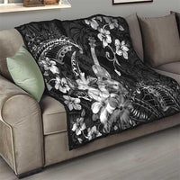 Hawaii Ukulele Quilt Polynesian Pattern Mix Hibiscus Black Version