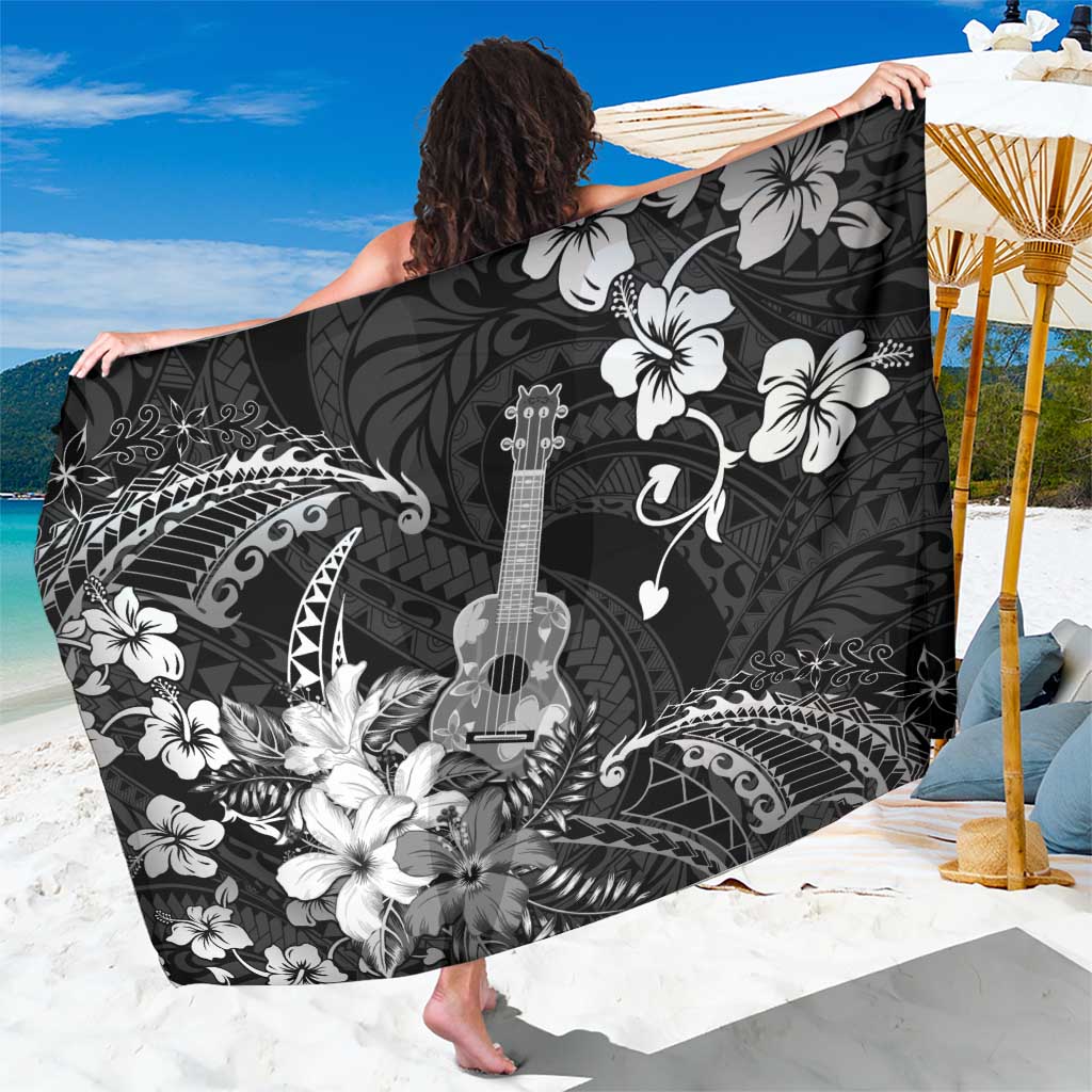 Hawaii Ukulele Sarong Polynesian Pattern Mix Hibiscus Black Version LT05 One Size 44 x 66 inches Black - Polynesian Pride