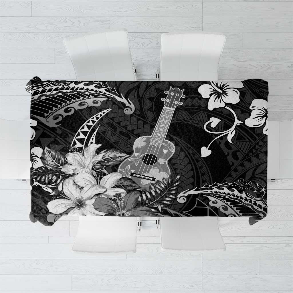 Hawaii Ukulele Tablecloth Polynesian Pattern Mix Hibiscus Black Version LT05 Black - Polynesian Pride