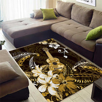 Hawaii Ukulele Area Rug Polynesian Pattern Mix Hibiscus Gold Version