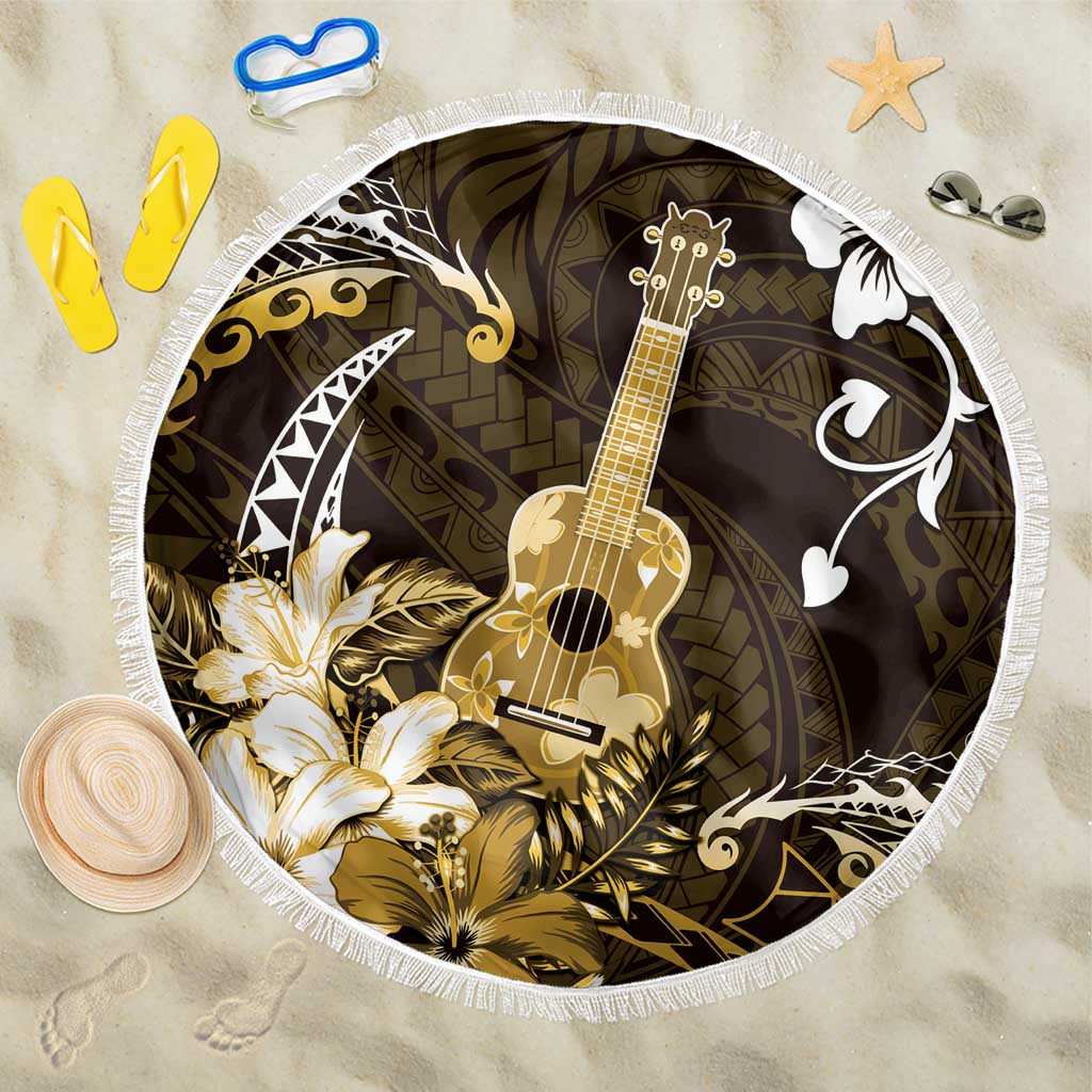 Hawaii Ukulele Beach Blanket Polynesian Pattern Mix Hibiscus Gold Version LT05 One Size 150cm Gold - Polynesian Pride