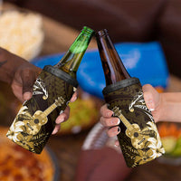 Hawaii Ukulele 4 in 1 Can Cooler Tumbler Polynesian Pattern Mix Hibiscus Gold Version