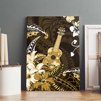 Hawaii Ukulele Canvas Wall Art Polynesian Pattern Mix Hibiscus Gold Version
