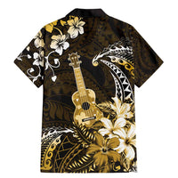 Hawaii Ukulele Family Matching Mermaid Dress and Hawaiian Shirt Polynesian Pattern Mix Hibiscus Gold Version LT05