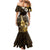 Hawaii Ukulele Family Matching Mermaid Dress and Hawaiian Shirt Polynesian Pattern Mix Hibiscus Gold Version LT05