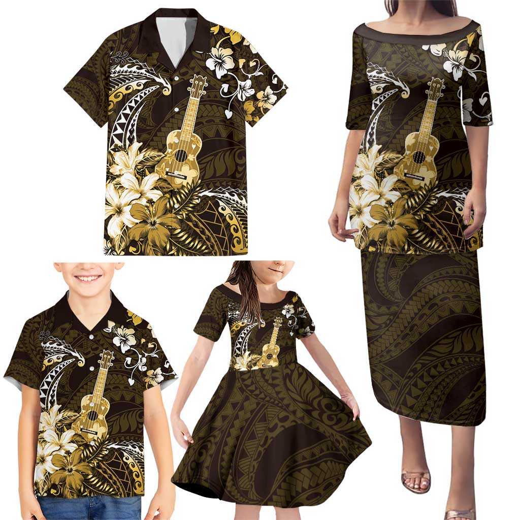 Hawaii Ukulele Family Matching Puletasi and Hawaiian Shirt Polynesian Pattern Mix Hibiscus Gold Version LT05 - Polynesian Pride