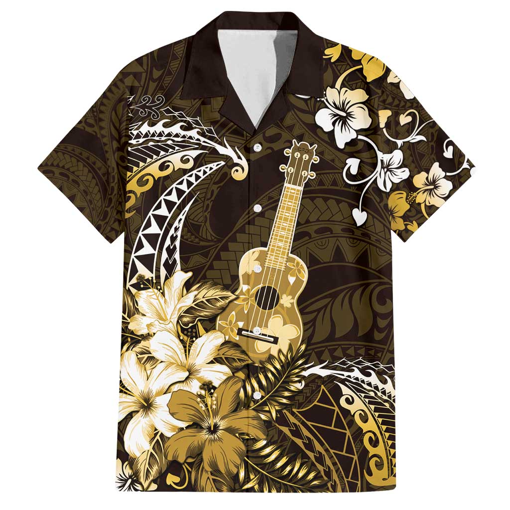 Hawaii Ukulele Family Matching Puletasi and Hawaiian Shirt Polynesian Pattern Mix Hibiscus Gold Version LT05