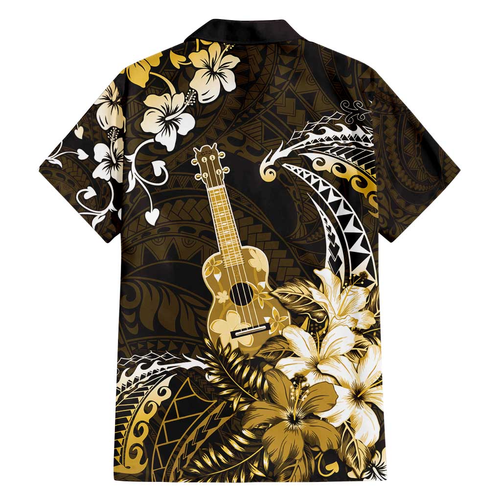 Hawaii Ukulele Family Matching Puletasi and Hawaiian Shirt Polynesian Pattern Mix Hibiscus Gold Version LT05