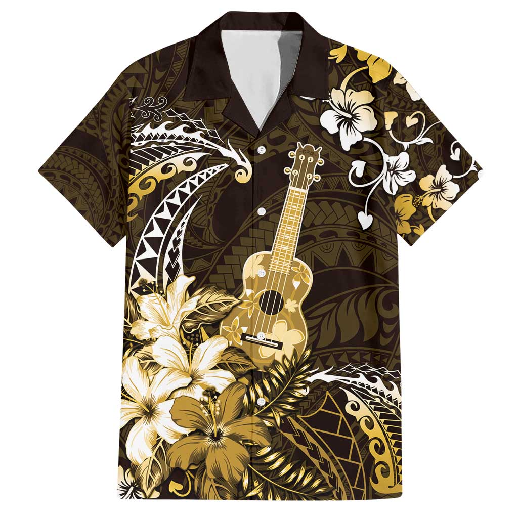 Hawaii Ukulele Hawaiian Shirt Polynesian Pattern Mix Hibiscus Gold Version LT05