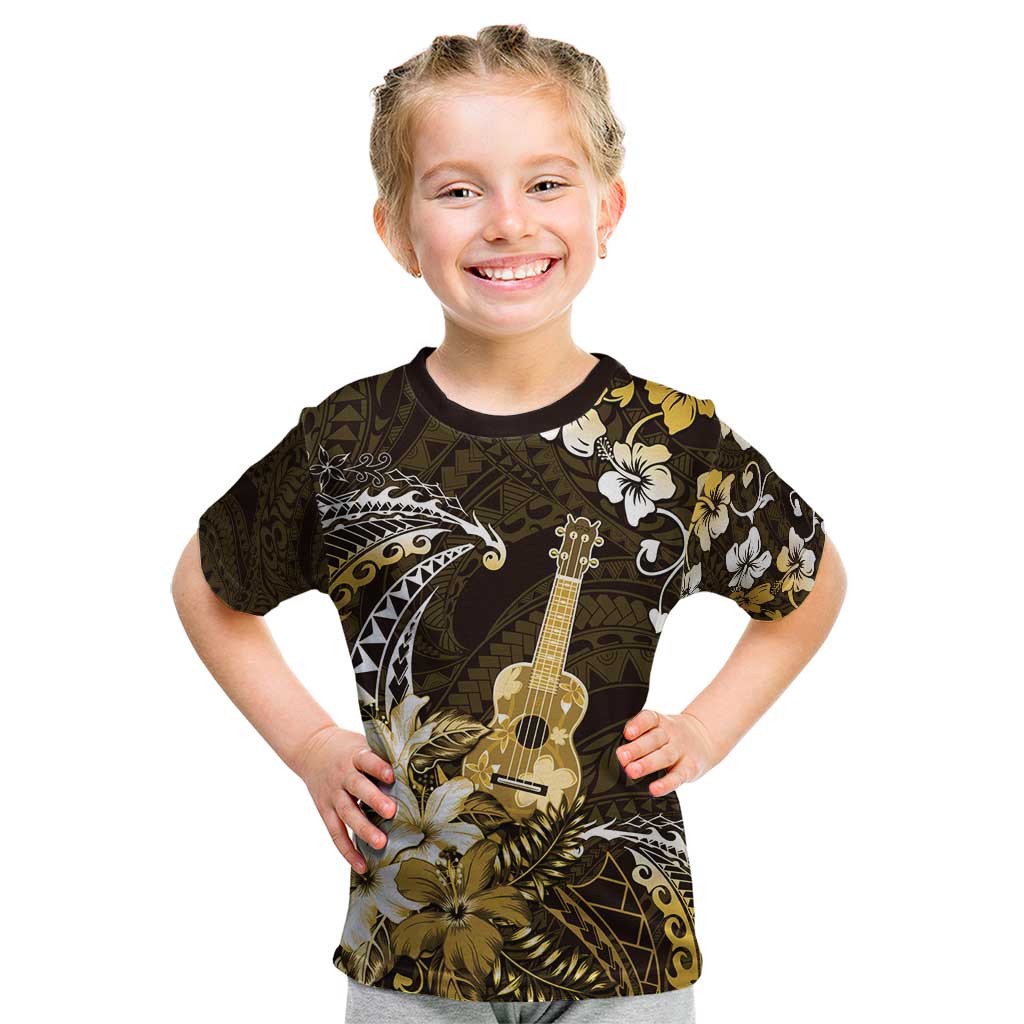 Hawaii Ukulele Kid T Shirt Polynesian Pattern Mix Hibiscus Gold Version LT05 Gold - Polynesian Pride