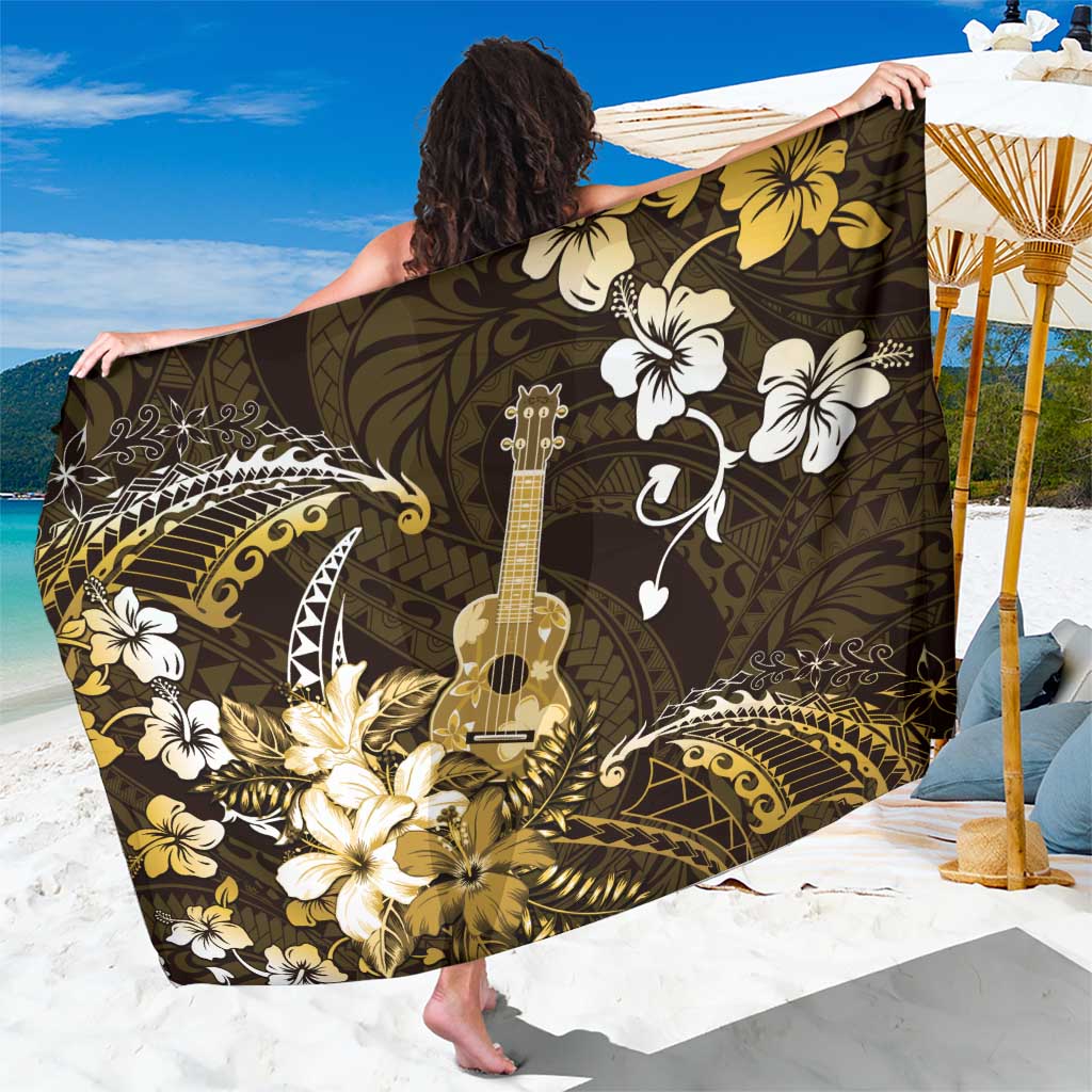 Hawaii Ukulele Sarong Polynesian Pattern Mix Hibiscus Gold Version LT05 One Size 44 x 66 inches Gold - Polynesian Pride