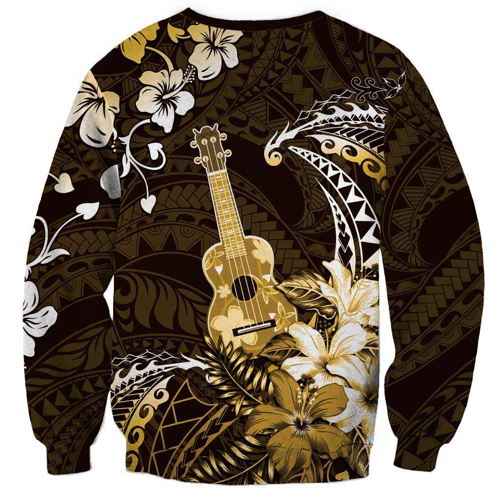 Hawaii Ukulele Sweatshirt Polynesian Pattern Mix Hibiscus Gold Version LT05