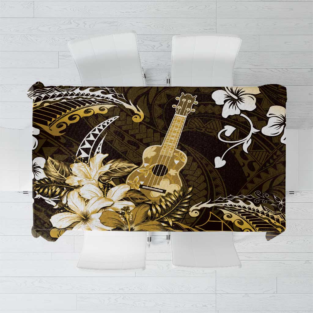 Hawaii Ukulele Tablecloth Polynesian Pattern Mix Hibiscus Gold Version LT05 Gold - Polynesian Pride