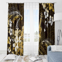 Hawaii Ukulele Window Curtain Polynesian Pattern Mix Hibiscus Gold Version