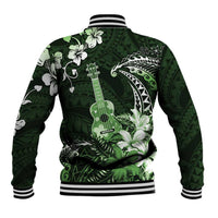 Hawaii Ukulele Baseball Jacket Polynesian Pattern Mix Hibiscus Green Version LT05