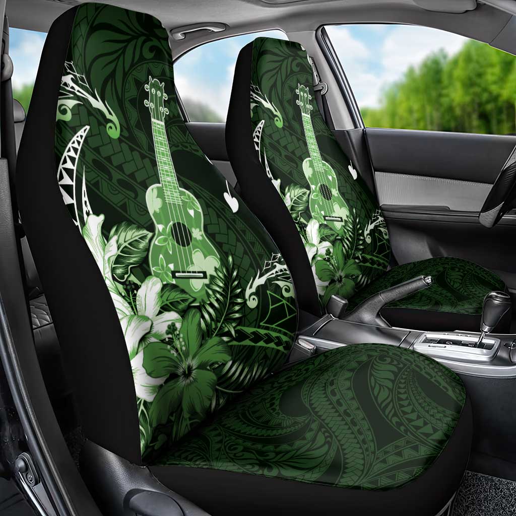Hawaii Ukulele Car Seat Cover Polynesian Pattern Mix Hibiscus Green Version