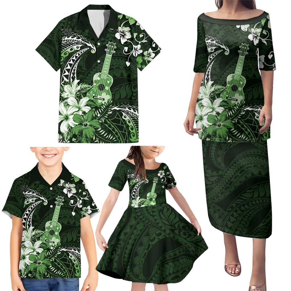 Hawaii Ukulele Family Matching Puletasi and Hawaiian Shirt Polynesian Pattern Mix Hibiscus Green Version LT05 - Polynesian Pride