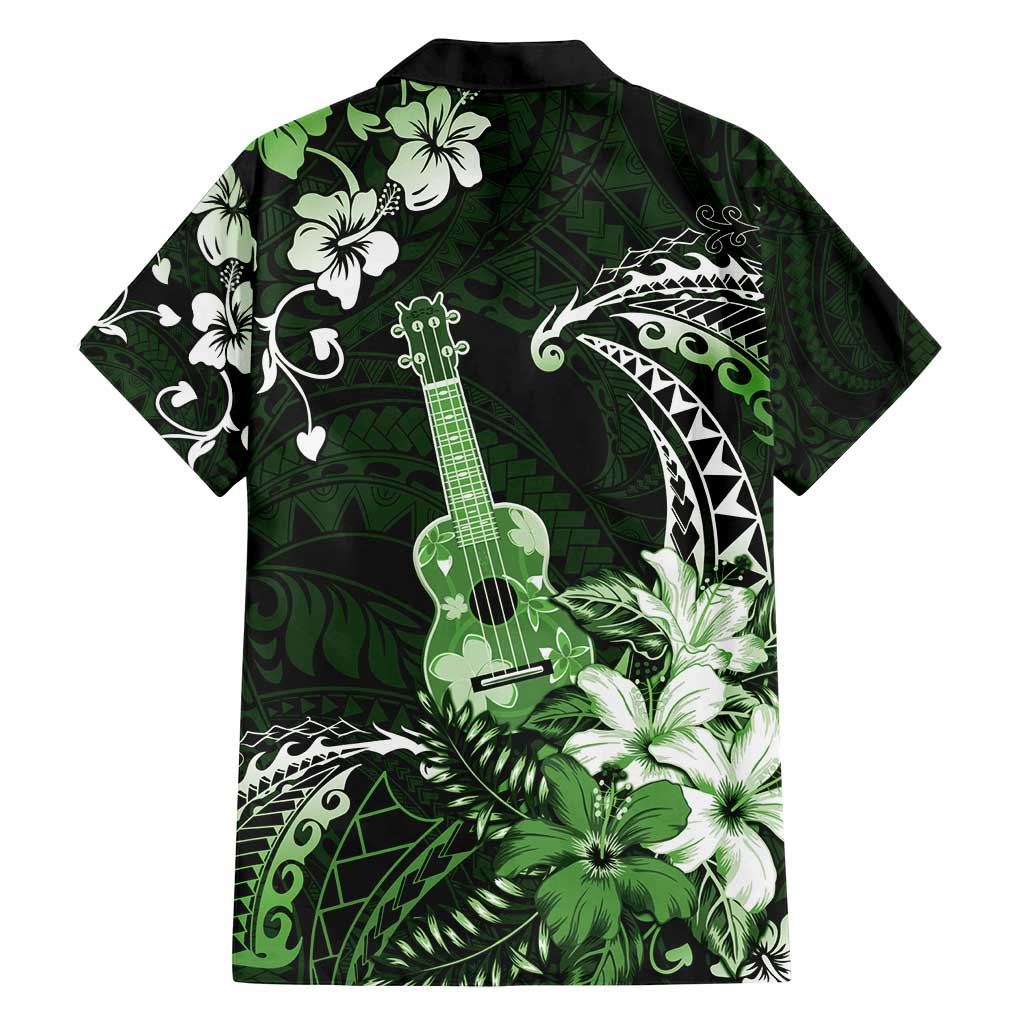 Hawaii Ukulele Family Matching Puletasi and Hawaiian Shirt Polynesian Pattern Mix Hibiscus Green Version LT05
