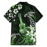 Hawaii Ukulele Family Matching Tank Maxi Dress and Hawaiian Shirt Polynesian Pattern Mix Hibiscus Green Version LT05