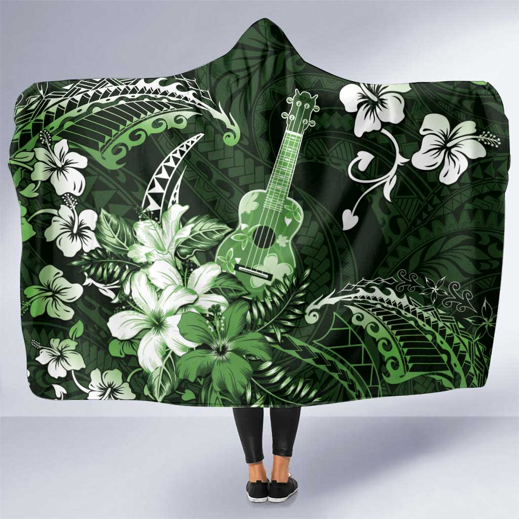 Hawaii Ukulele Hooded Blanket Polynesian Pattern Mix Hibiscus Green Version LT05 One Size Green - Polynesian Pride