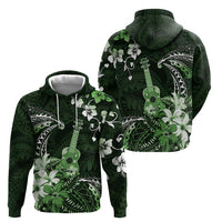 Hawaii Ukulele Hoodie Polynesian Pattern Mix Hibiscus Green Version LT05