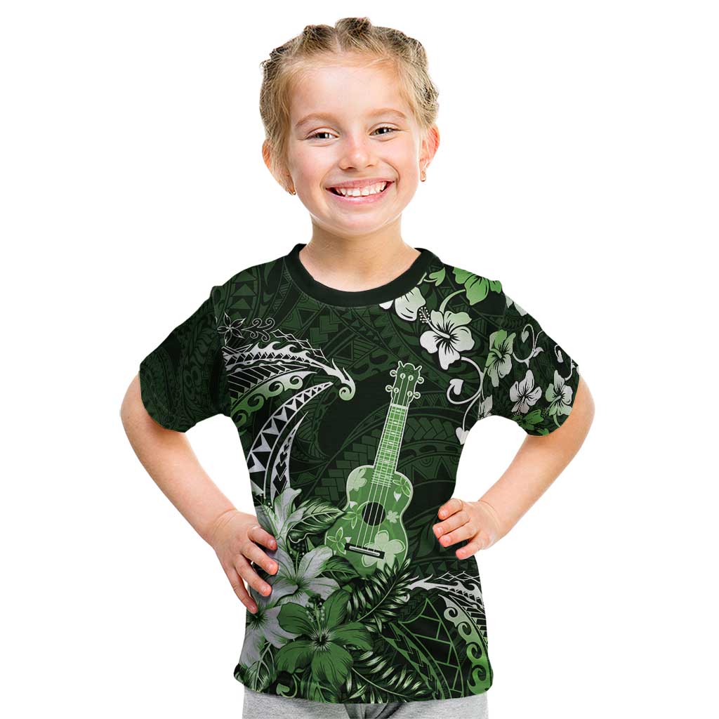 Hawaii Ukulele Kid T Shirt Polynesian Pattern Mix Hibiscus Green Version LT05 Green - Polynesian Pride