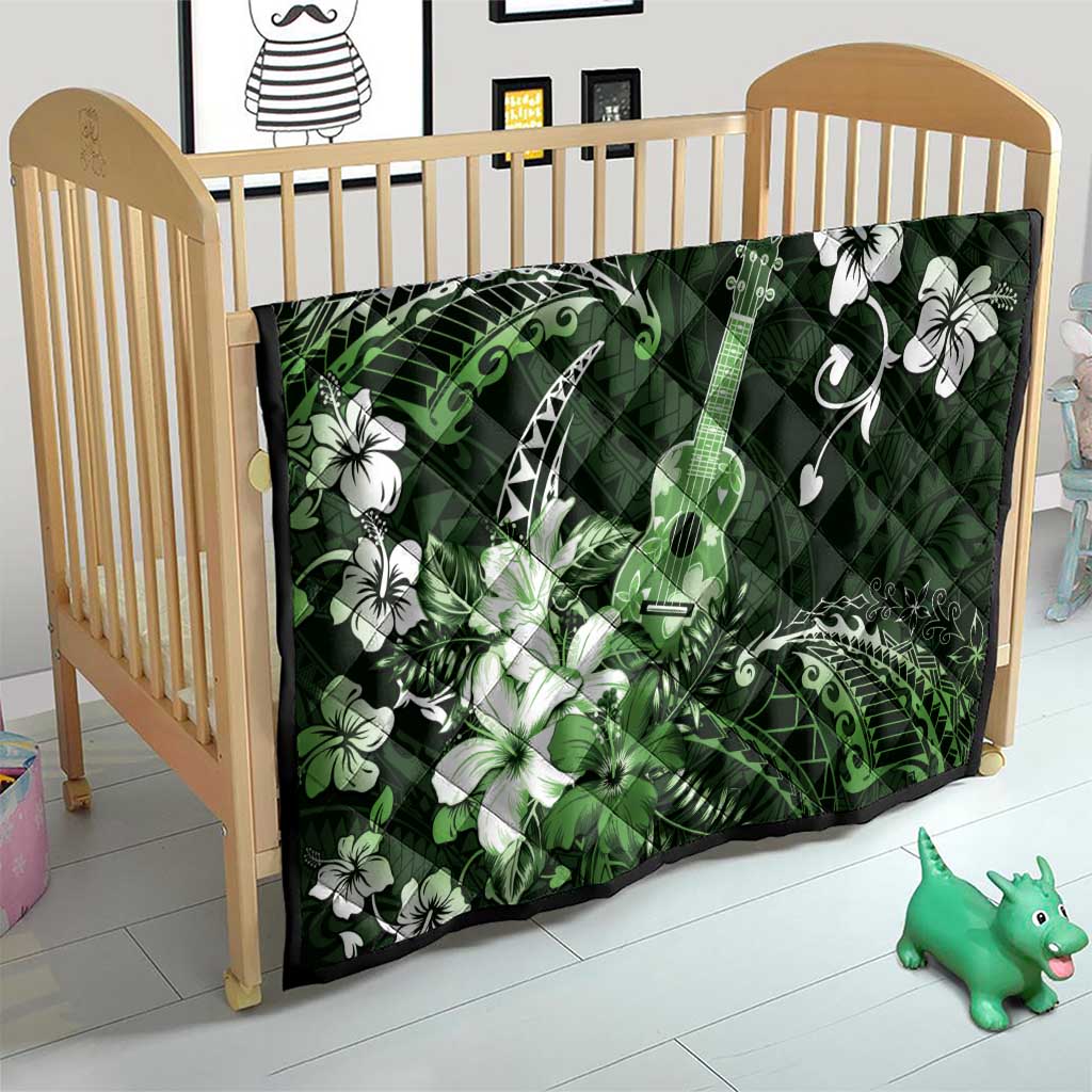Hawaii Ukulele Quilt Polynesian Pattern Mix Hibiscus Green Version