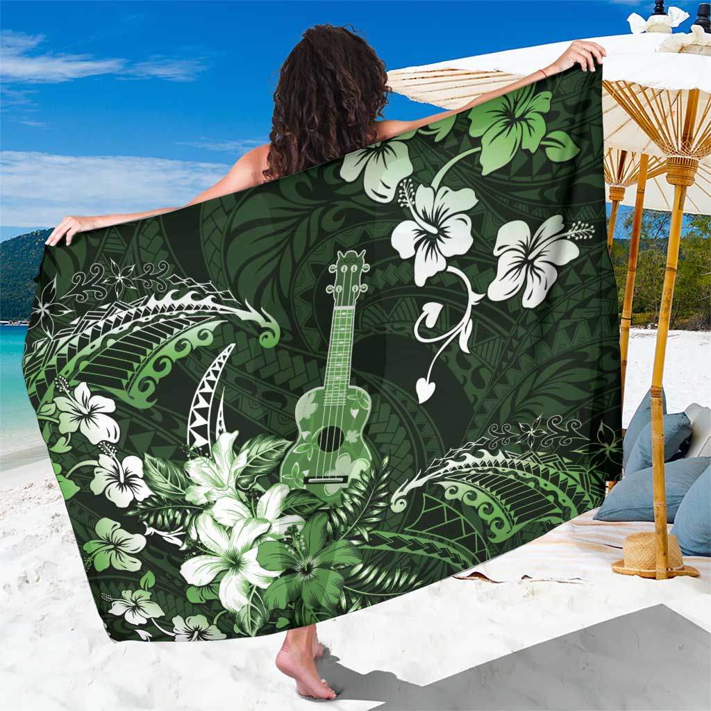 Hawaii Ukulele Sarong Polynesian Pattern Mix Hibiscus Green Version LT05 One Size 44 x 66 inches Green - Polynesian Pride