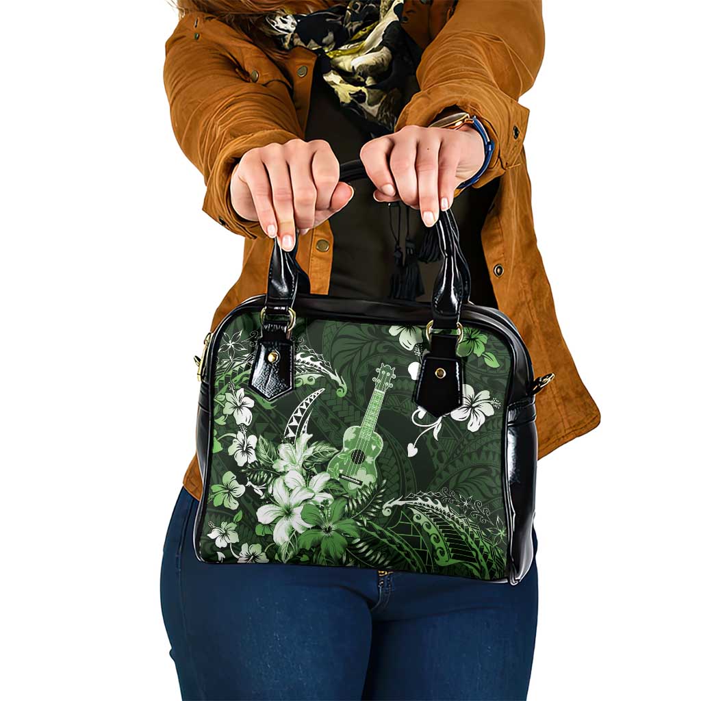 Hawaii Ukulele Shoulder Handbag Polynesian Pattern Mix Hibiscus Green Version LT05 One Size Green - Polynesian Pride