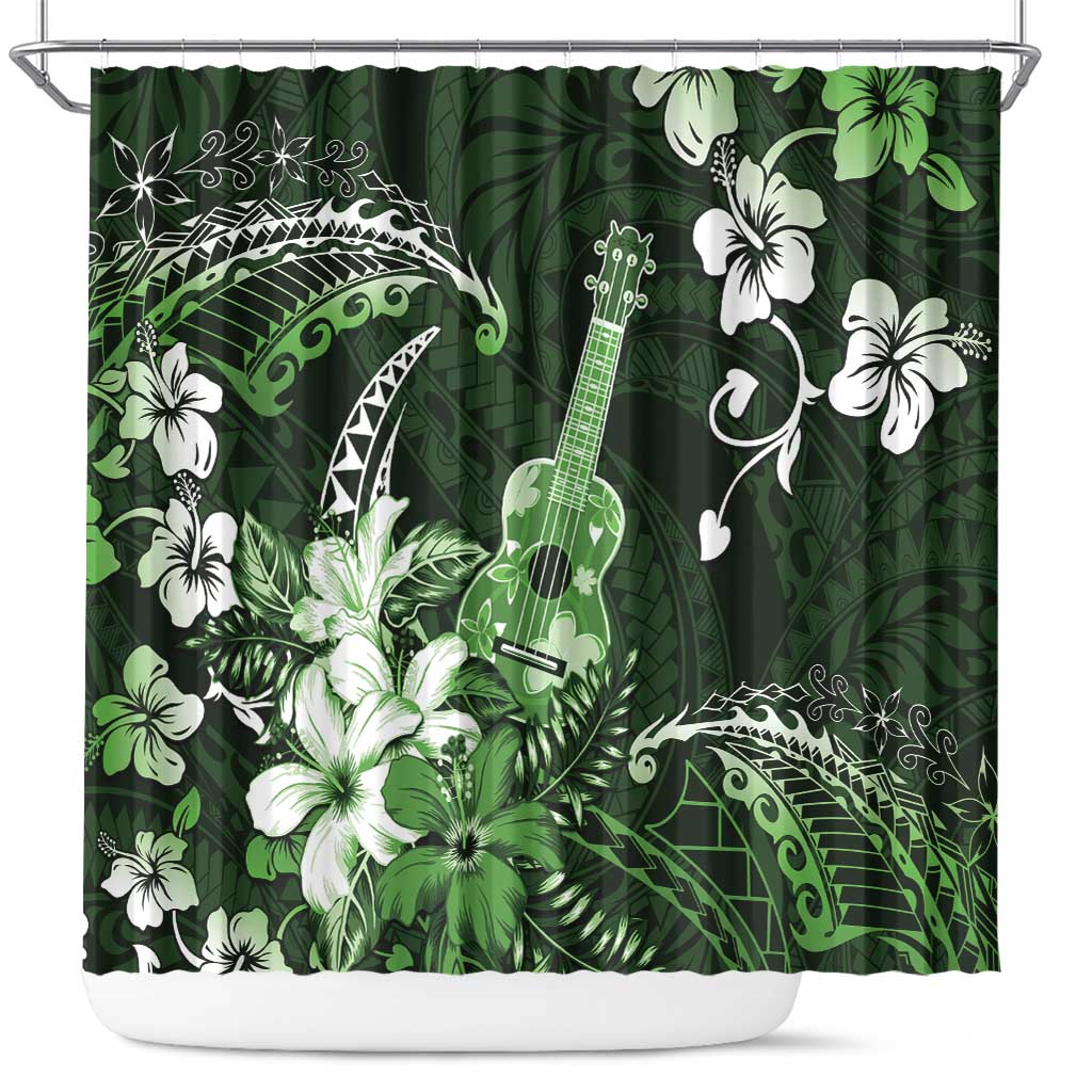 Hawaii Ukulele Shower Curtain Polynesian Pattern Mix Hibiscus Green Version LT05 Green - Polynesian Pride