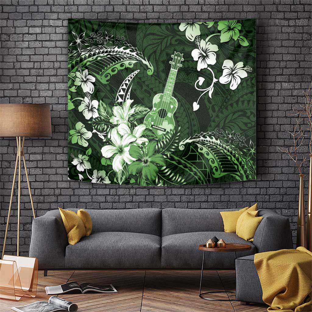 Hawaii Ukulele Tapestry Polynesian Pattern Mix Hibiscus Green Version LT05 Green - Polynesian Pride