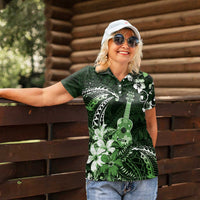 Hawaii Ukulele Women Polo Shirt Polynesian Pattern Mix Hibiscus Green Version LT05